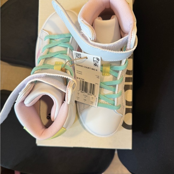 NWT Adidas Kids High-Top Sneakers - White, Pink, and Mint - Picture 3 of 4